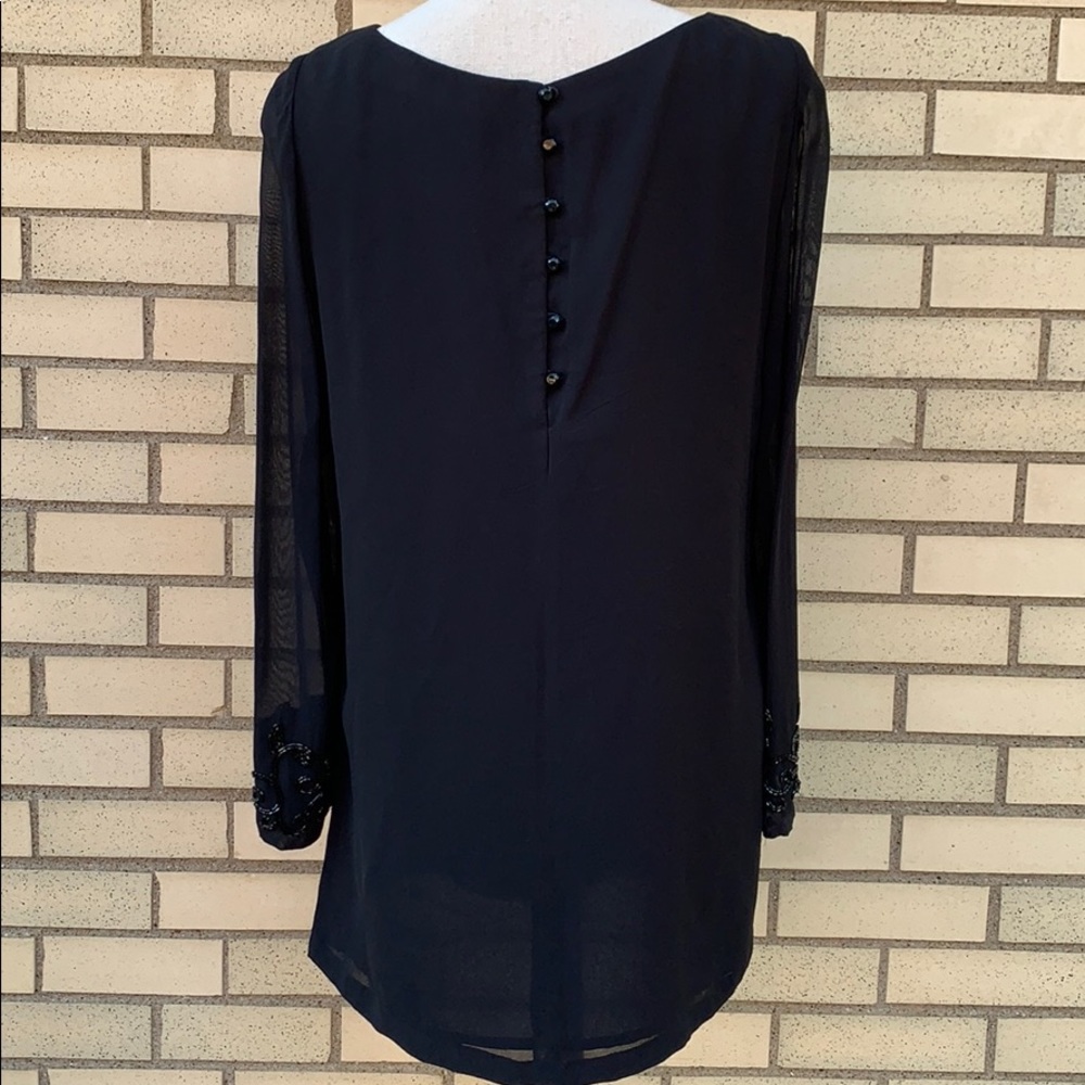 Liz Claiborne Black Beaded Trim V-neck Blouse Top - Picture 3 of 11